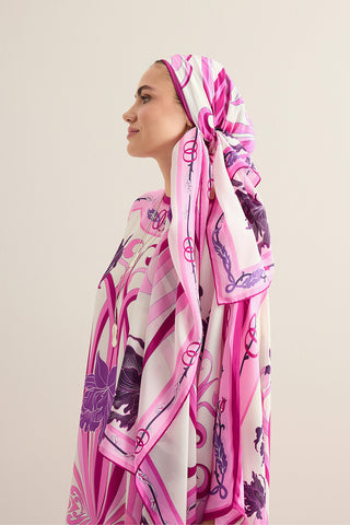 Yeni Dünya Pembe Krep İpek Kaftan Şalı 70x210