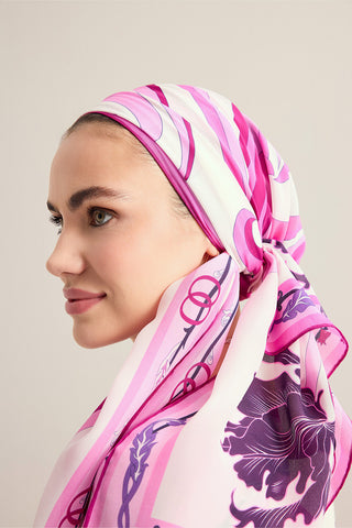 Yeni Dünya Pembe Krep İpek Kaftan Şalı 70x210