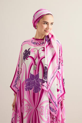 Yeni Dünya Pembe Krep İpek Kaftan Şalı 70x210