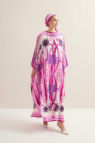 Yeni Dünya Pembe Krep İpek Kaftan