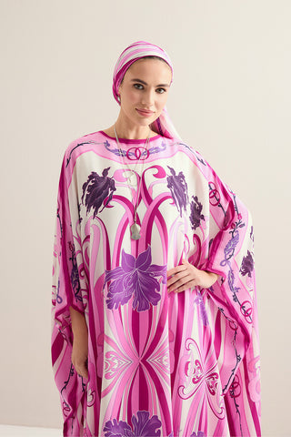 Yeni Dünya Pembe Krep İpek Kaftan