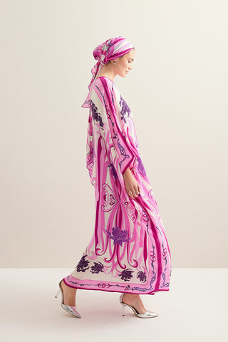 Yeni Dünya Pembe Krep İpek Kaftan