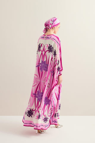 Yeni Dünya Pembe Krep İpek Kaftan