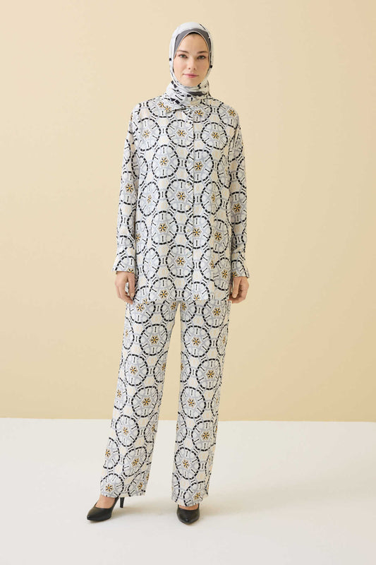 Yıldızlı Gece Beyaz İpek Pijama Pantolon