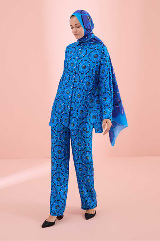 Yıldızlı Gece Lacivert İpek Pijama Pantolon