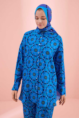 Starry Night Navy Blue Twill Silk Pajama Shirt
