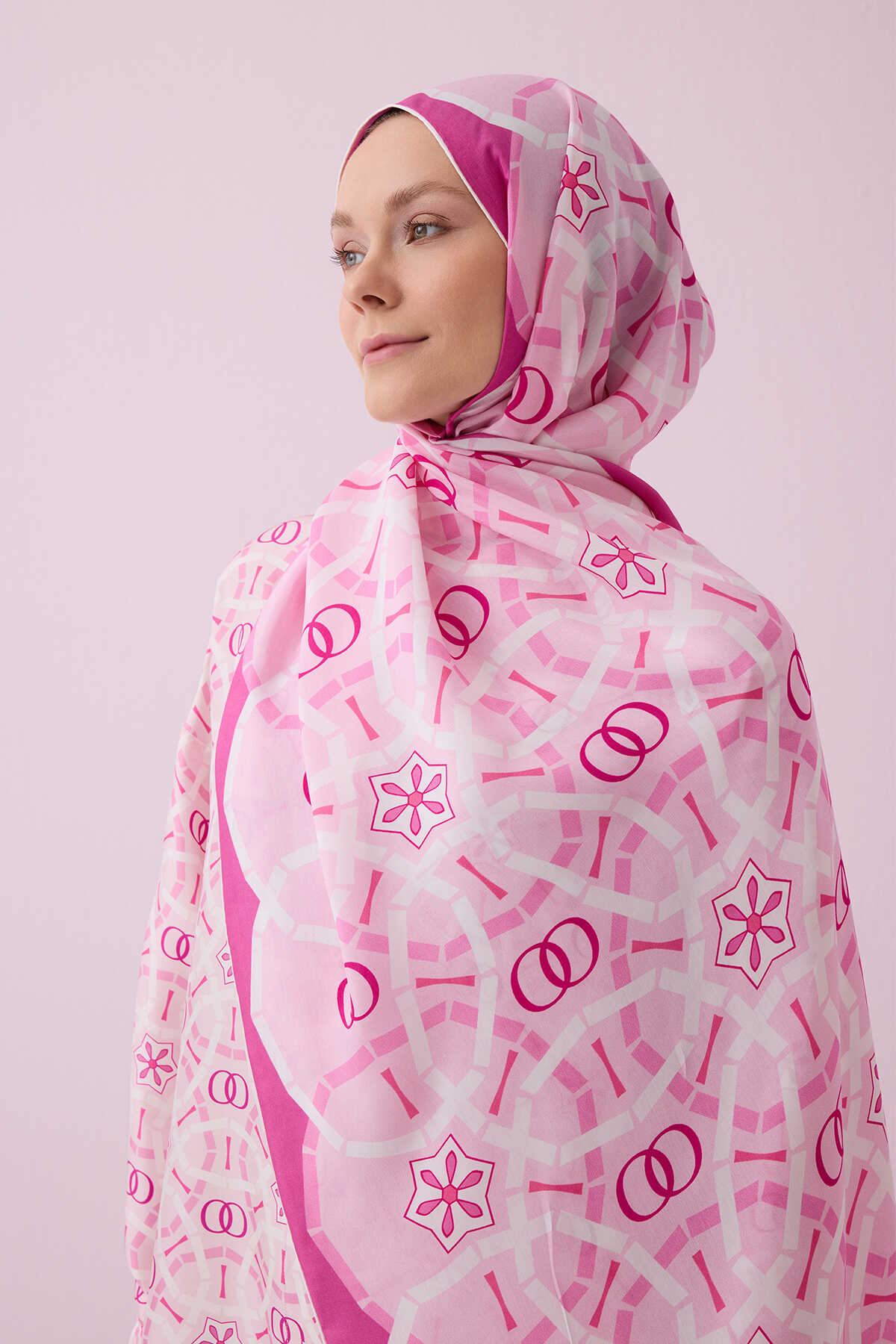 Yıldızlı Gece Pembe Floş Viskon Şal 70x210