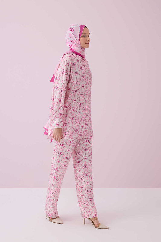 Yıldızlı Gece Pembe İpek Pijama Pantolon