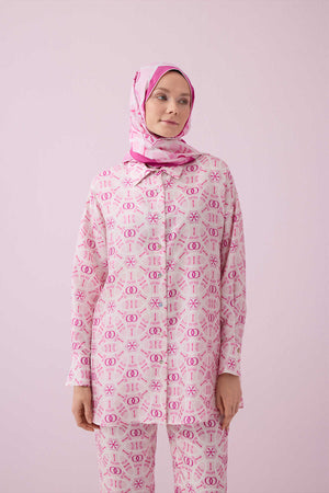 Starry Night Pink Twill Silk Pajama Shirt
