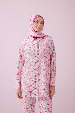 Yıldızlı Gece Pembe Tivil İpek Pijama Gömlek