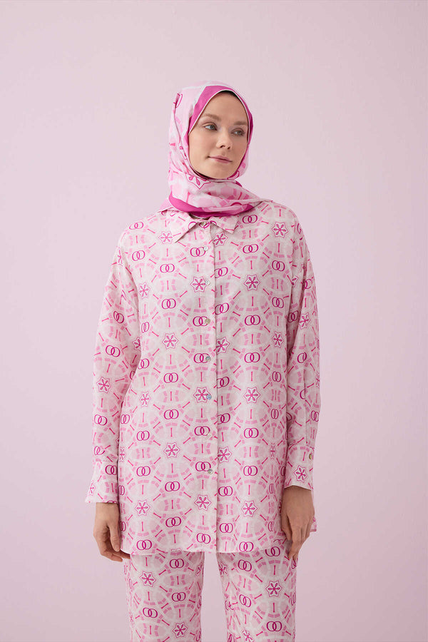 Yıldızlı Gece Pembe Tivil İpek Pijama Gömlek