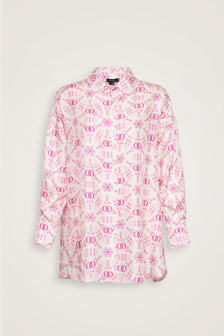Yıldızlı Gece Pembe Tivil İpek Pijama Gömlek