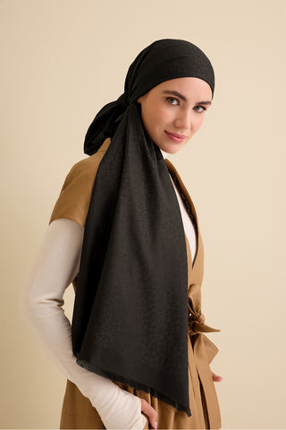 Yıldızlı Gece Siyah Pamuk İpek Şal 70x200