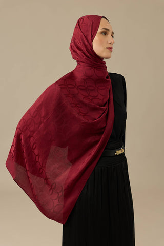 Yonca Logo Bordo Naia Jakar İpek Şal 70x210