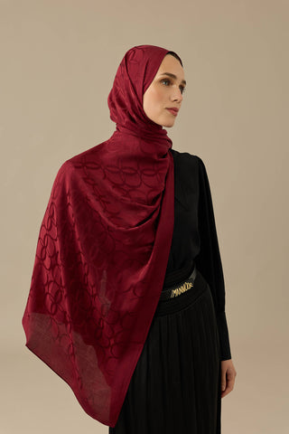 Yonca Logo Bordo Naia Jakar İpek Şal 70x210