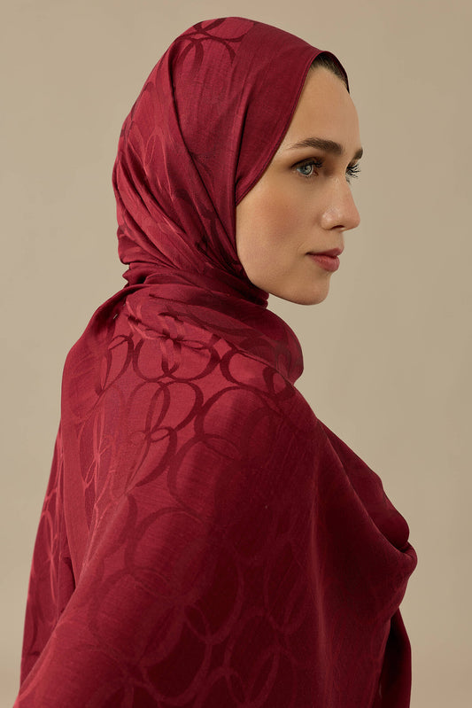 Yonca Logo Bordo Naia Jakar İpek Şal 70x210