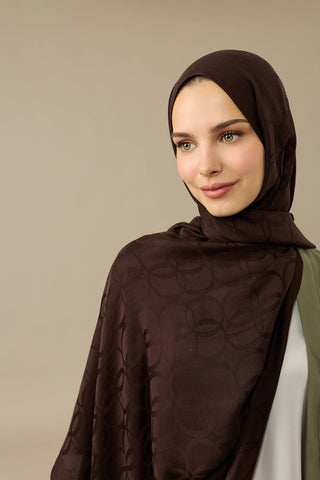Yonca Logo Kahve Naia Jakar İpek Şal 70x210