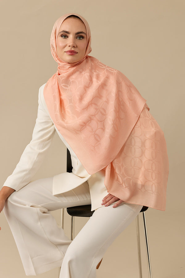 Clover Logo Salmon Naia Jacquard Silk Scarf