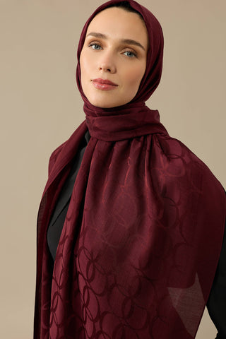 Yonca Logo Vişne Naia Jakar İpek Şal 70x210