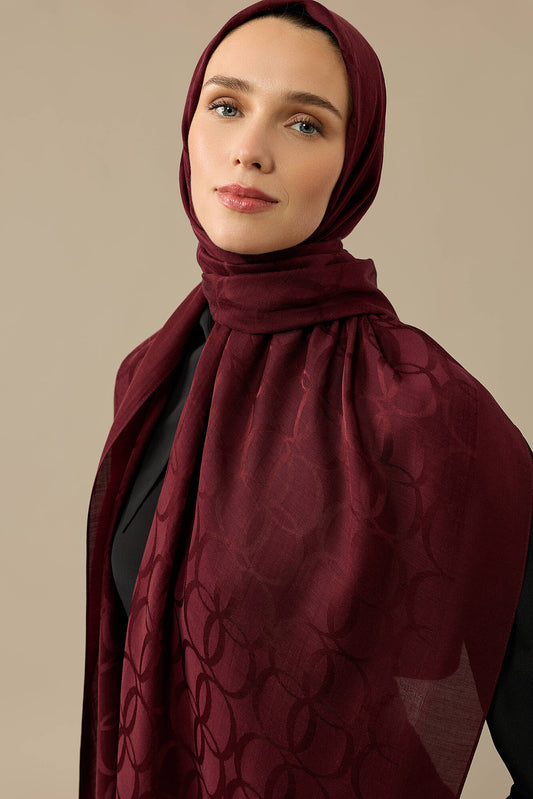 Yonca Logo Vişne Naia Jakar İpek Şal 70x210