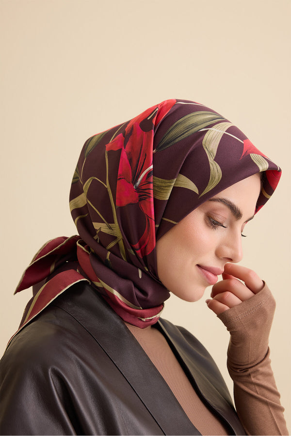 Lily Burgundy Silk Scarf