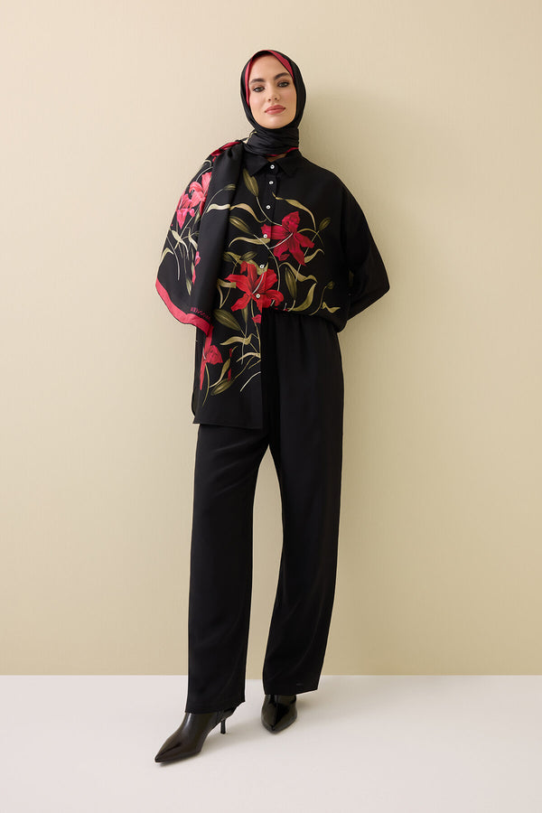Zambak Black-Red Silk Shirt Pajamas