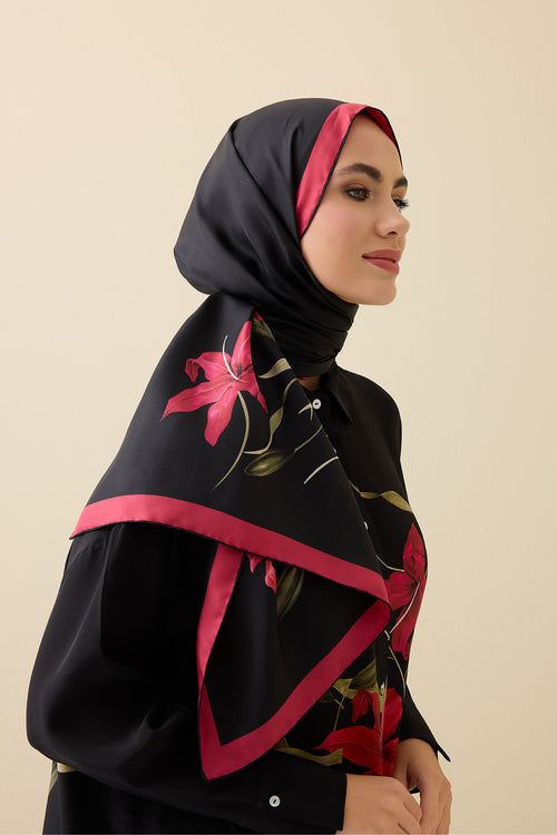 Lily Black-Red Twill Silk Shirt Shawl