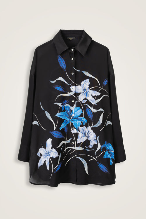 Lily Black-Blue Crepe Silk Shirt Pajamas