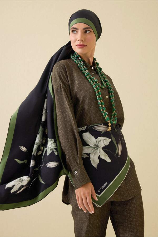 Lily Black-Green Silk Dress Shawl