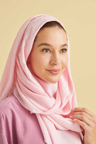 Zincir Desen Açık Pembe Pamuk İpek Şal 70x210