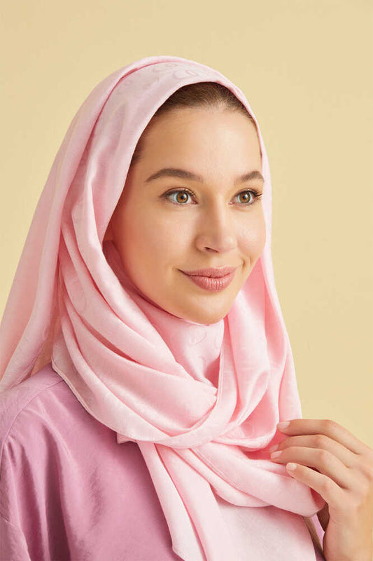 Zincir Desen Açık Pembe Pamuk İpek Şal 70x210