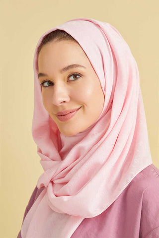 Zincir Desen Açık Pembe Pamuk İpek Şal 70x210