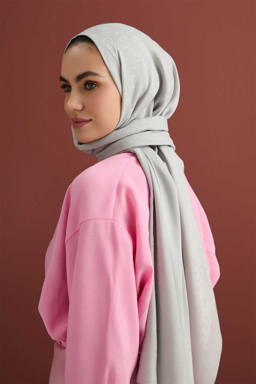 Chain Pattern Cotton Silk Shawl Grey