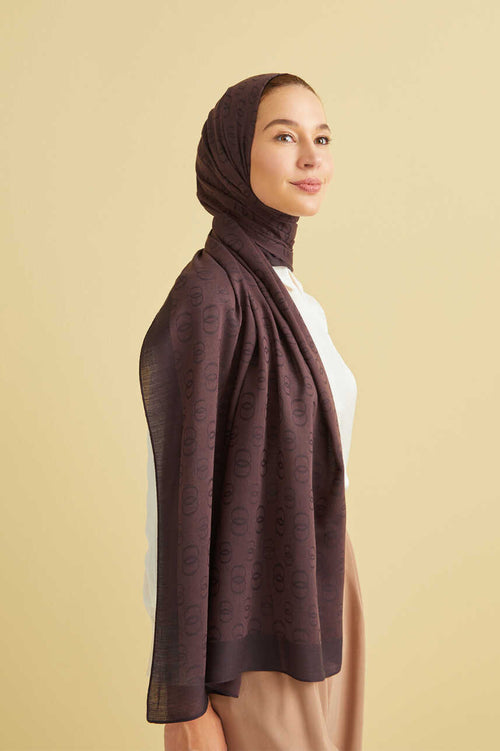 Chain Pattern Cotton Silk Shawl Brown