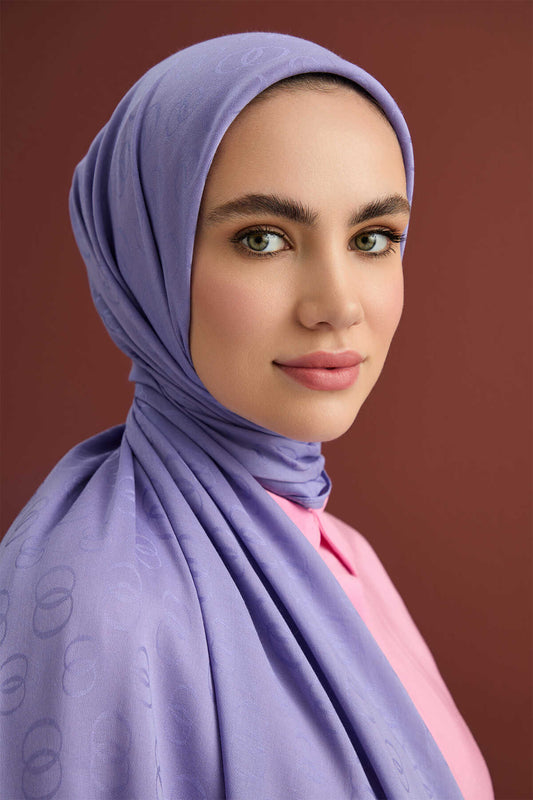 Zincir Desen Lila Pamuk İpek Şal 70x210