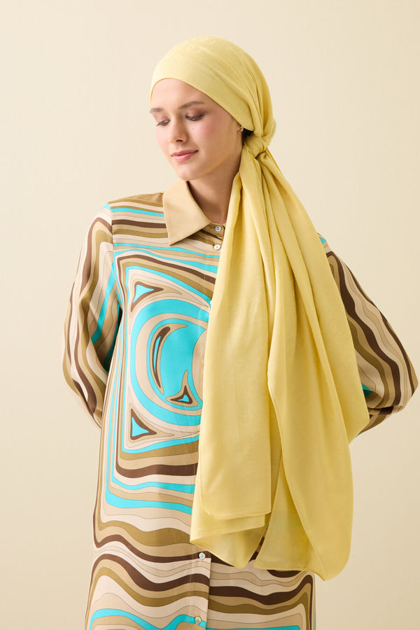 Chain Pattern Cotton Silk Shawl Lemon Yellow