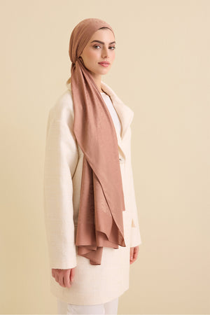 Chain Pattern Cotton Silk Shawl Tan