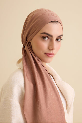 Zincir Desen Taba Pamuk İpek Şal 70x210