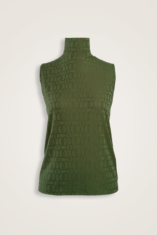 Chain Jacquard Khaki Supreme Sleeveless Blouse