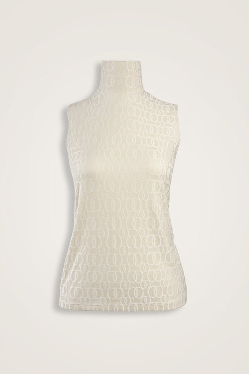 Chain Jacquard Cream Supreme Sleeveless Blouse