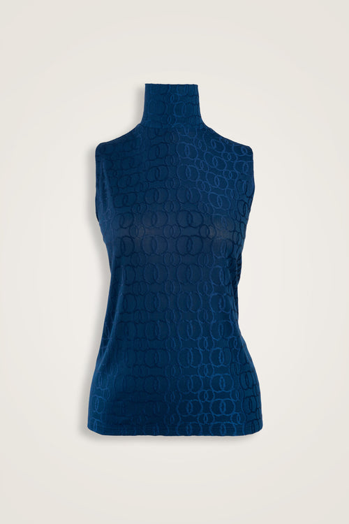 Chain Jacquard Navy Supreme Sleeveless Blouse