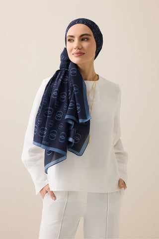 Zincir Logo Lacivert Pamuk Floş Şal 70x210