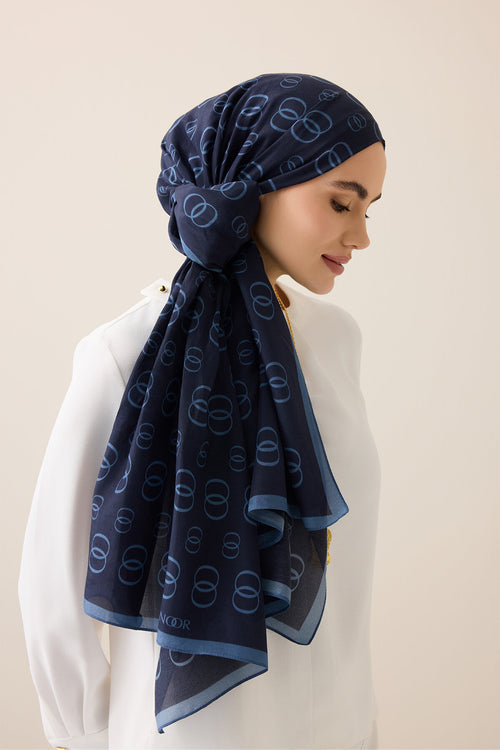 Chain Logo Navy Blue Cotton Floss Shawl