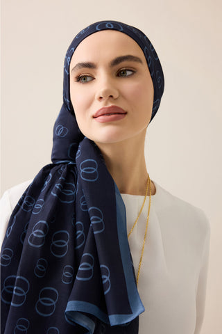 Zincir Logo Lacivert Pamuk Floş Şal 70x210