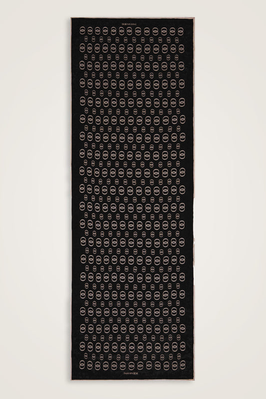 Zincir Logo Siyah-Krem Pamuk Floş Şal 70x210