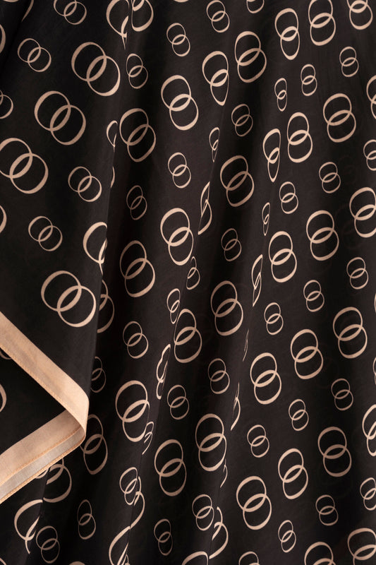 Zincir Logo Siyah-Krem Pamuk Floş Şal 70x210