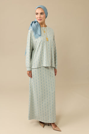 Chain Monogram Light Blue Jacquard Knit Skirt