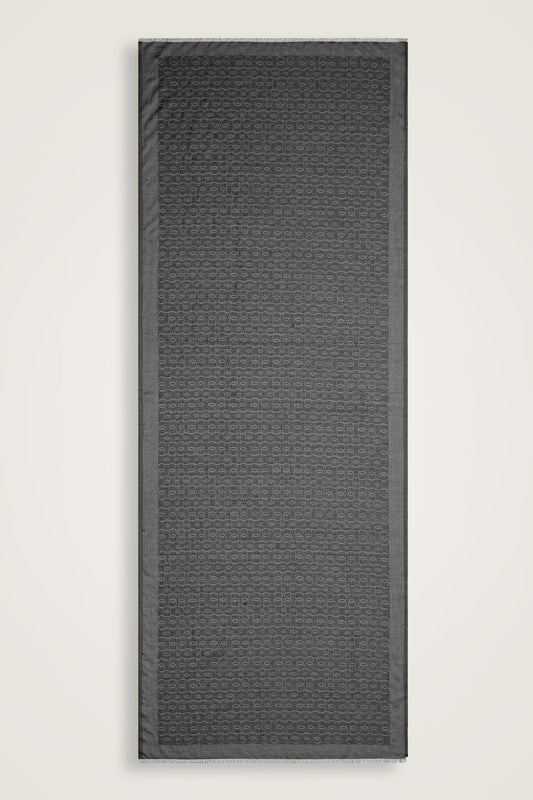 Zincir Monogram Antrasit Pamuk İpek Şal 80x210