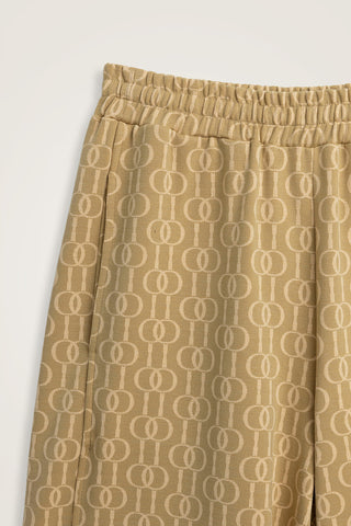 Zincir Monogram Bej Jakar Örme Pantolon