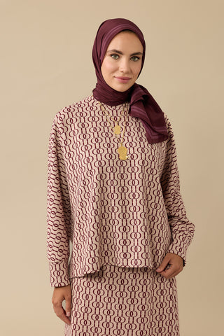 Zincir Monogram Bordo Jakar Örme Bluz
